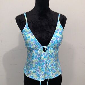 Floral Tie-Front Spaghetti Strap Top/Swim Top.